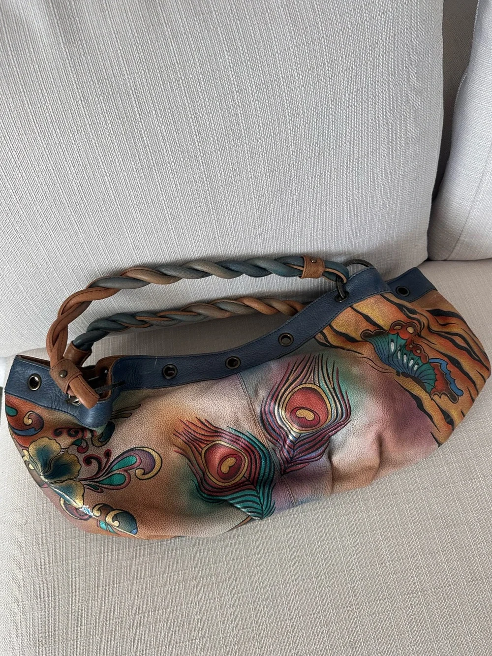 Anuschka Bags | Hand-Painted Peacock Braided-Handle Women's Shoulder Bag